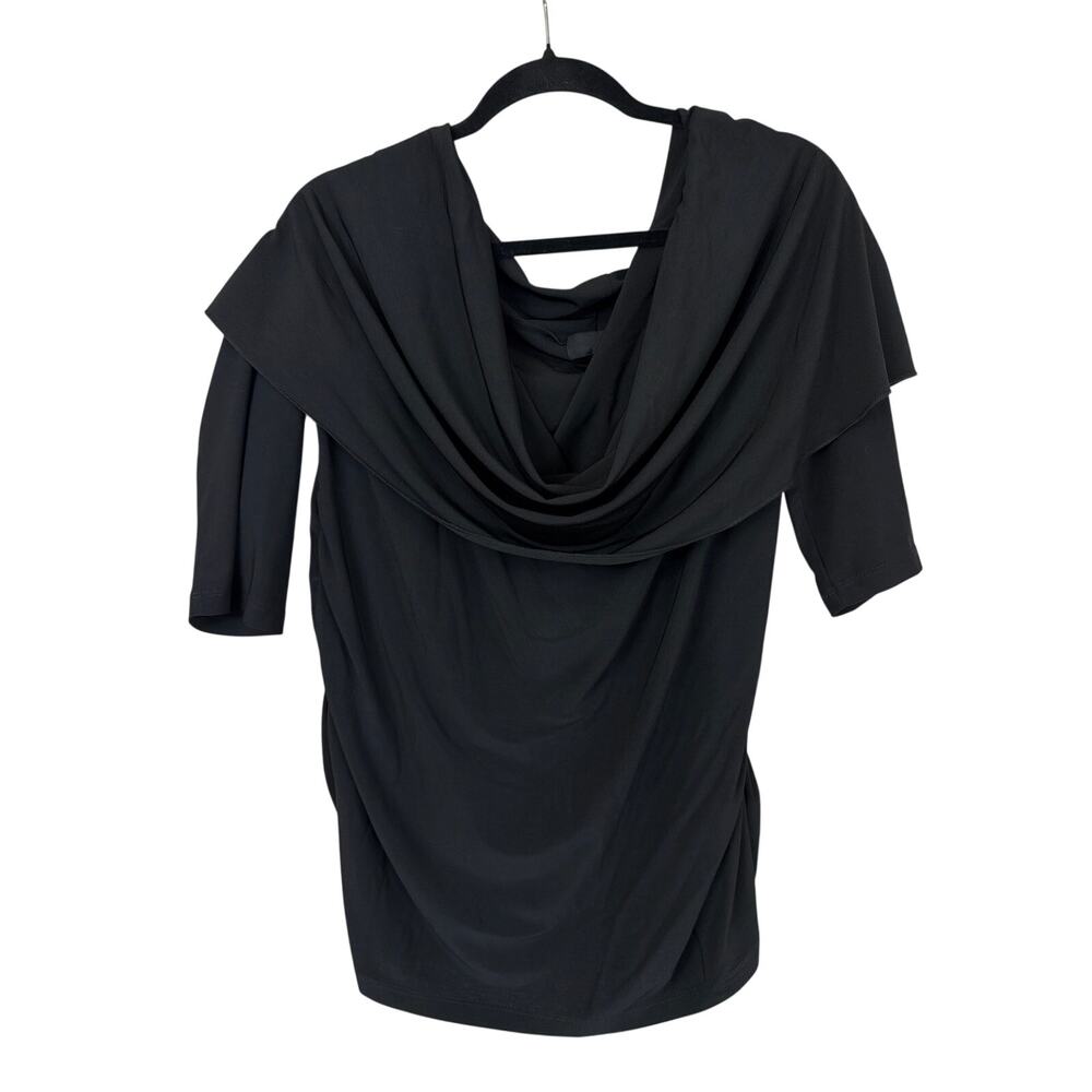 Sun Kim Comfy USA Black Cowl Neck Elbow Sleeve Ruched Top 1X